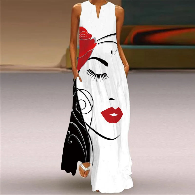 Vintage Print Maxi Dress For Women.
