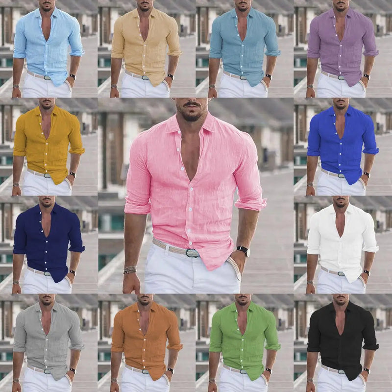 Men Cotton Linen Button Loose Blouse Shirts Spring Summer.