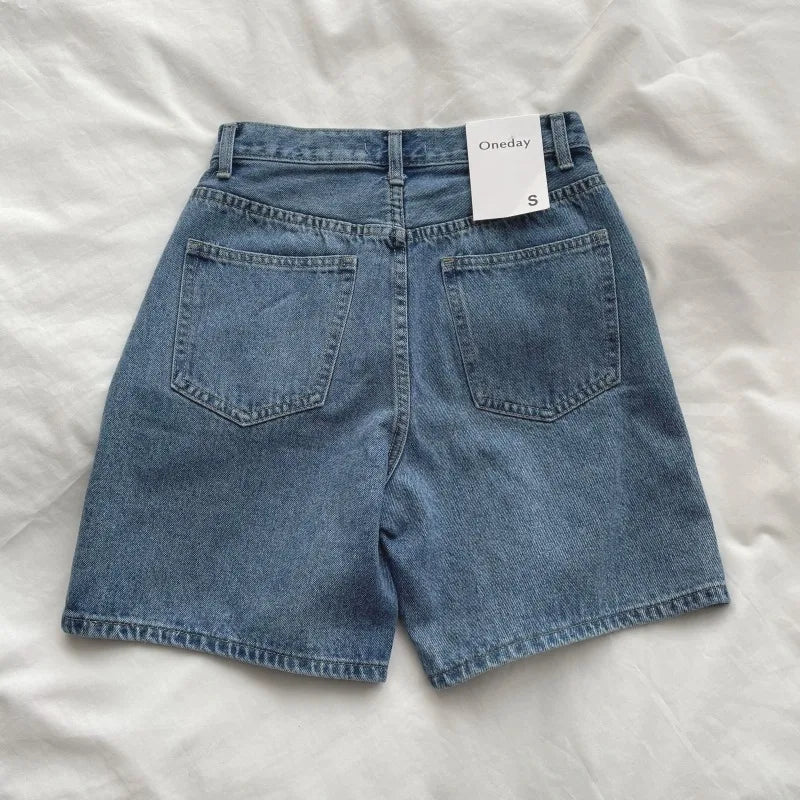 Denim Shorts Female Jeans Vintage Wide Leg High Waist Loose.