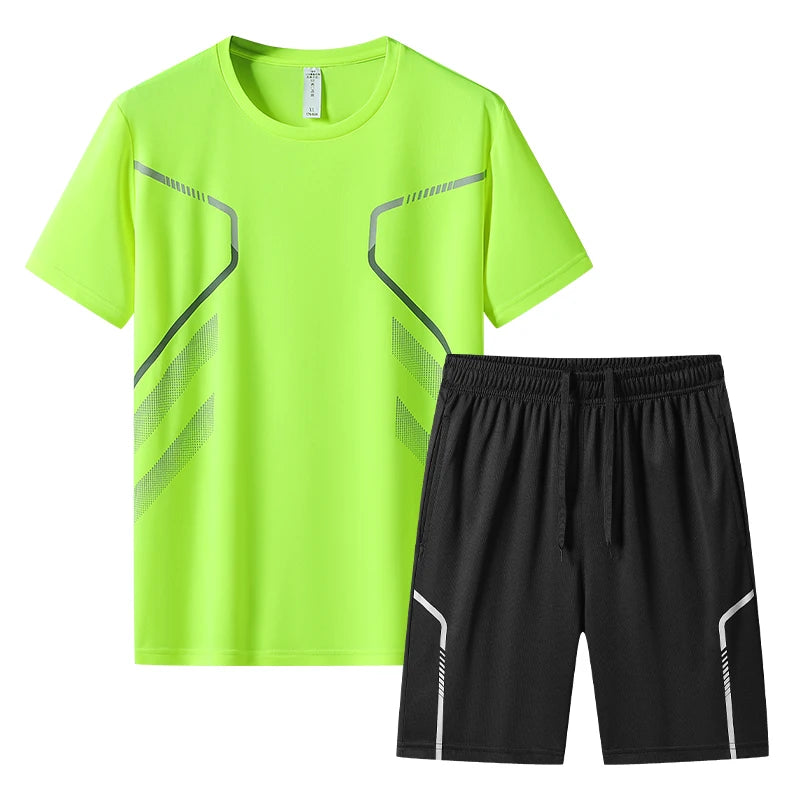 Men's Short Sleeve T-shirts Shorts 2 Piece Sets Summer Outdoor Run Training.