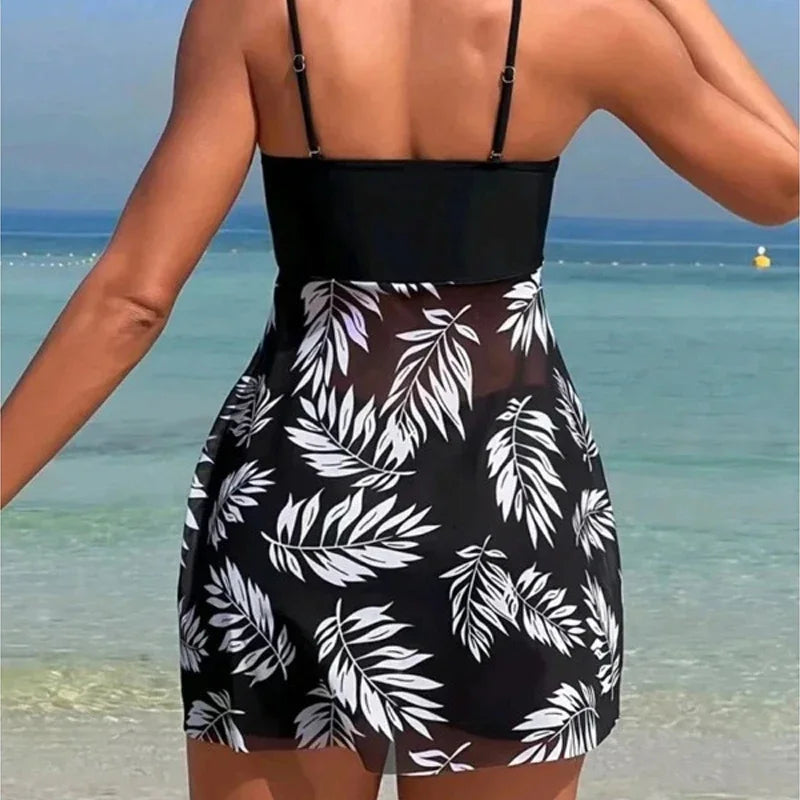 Summer Short Dress Split Swimsuit Women's Sexy Fashion High Waist.