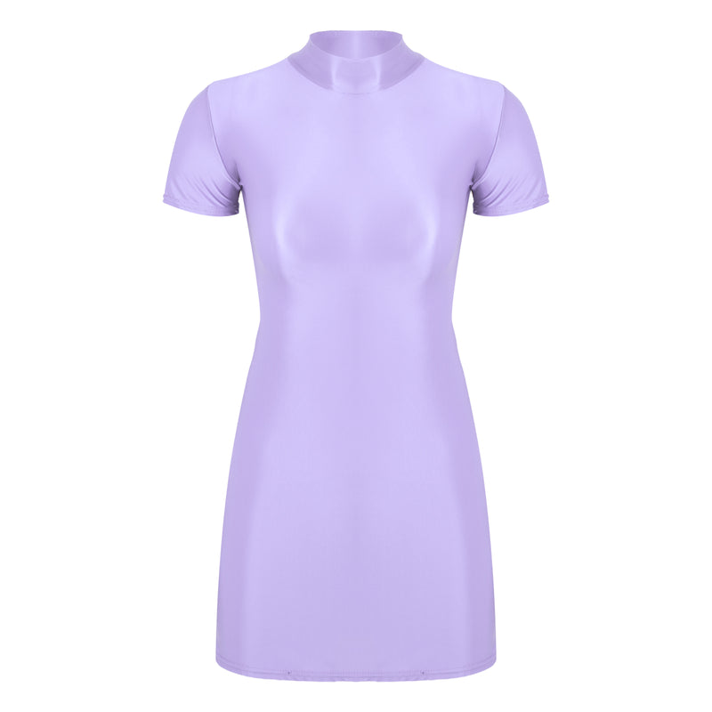 Women’s Oil Glossy Tights Mini Dress Sexy Party Clubwear.