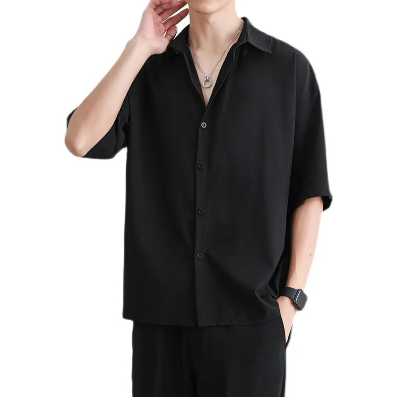 1pcs Summer Thin Men Short Sleeve Shirt Man Ice Silk Loose Style Shirt Male.