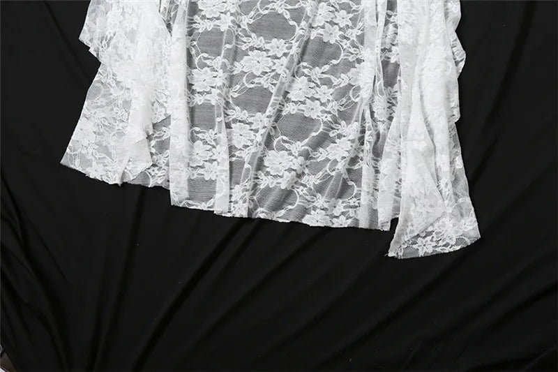 Women’s Goth Dark Fairycore Lace Flare Sleeve Square Neck A-line Dress.