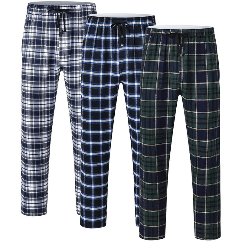 3Pcs Men's Plaid Pajama Sleeping Pants.
