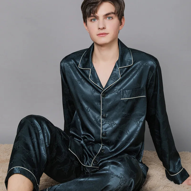 Men Ice Silk Pajamas Suit Summer Plus Size.