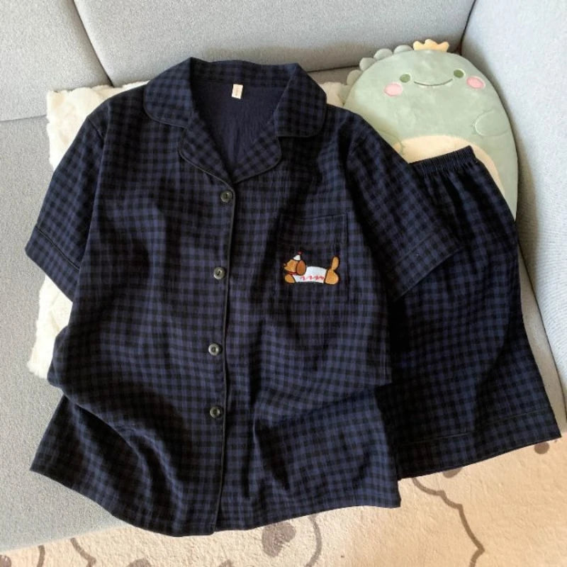 Comfortable Short Sleeved Shorts Cardigan Student Pajamas Women's Summer.