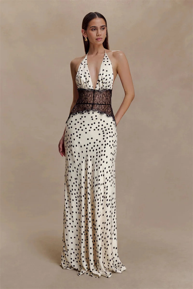 Women’s Mozision Polka Dot Backless Sexy Maxi Dress.