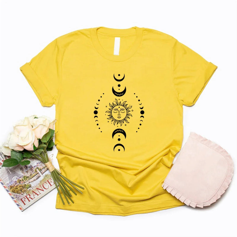 Sun and Moon Stars T-Shirt Celestial Tshirt Boho Sun Moon T-Shirts Women.