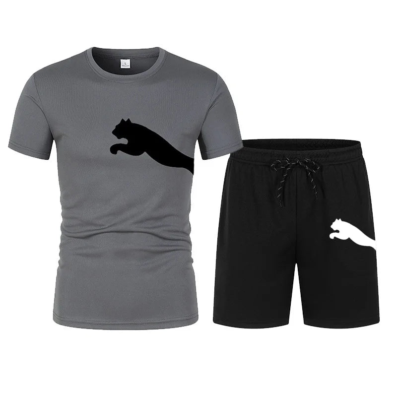 Men's summer T-shirt and shorts set, trendy men's breathable sports set.