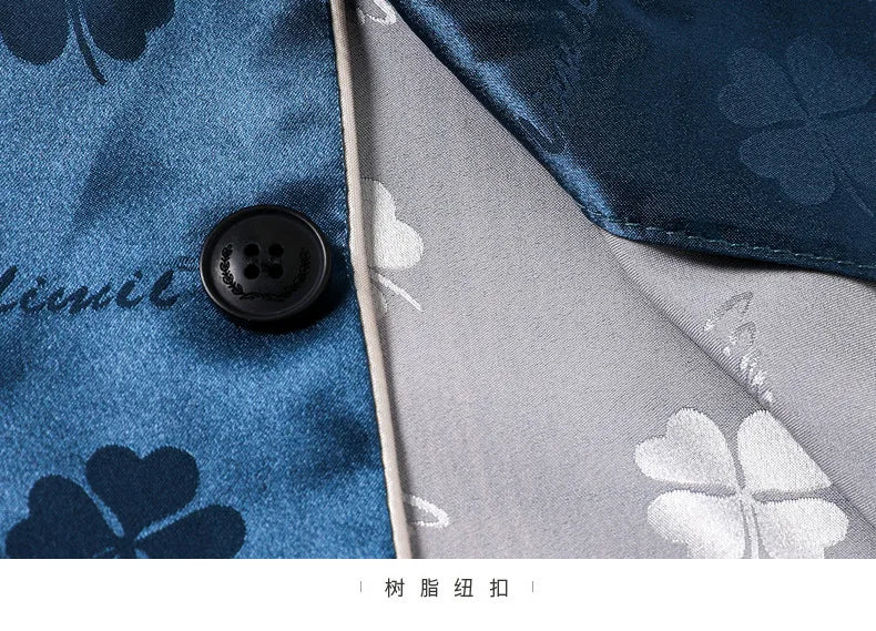 Men Ice Silk Pajamas Suit Summer Plus Size.
