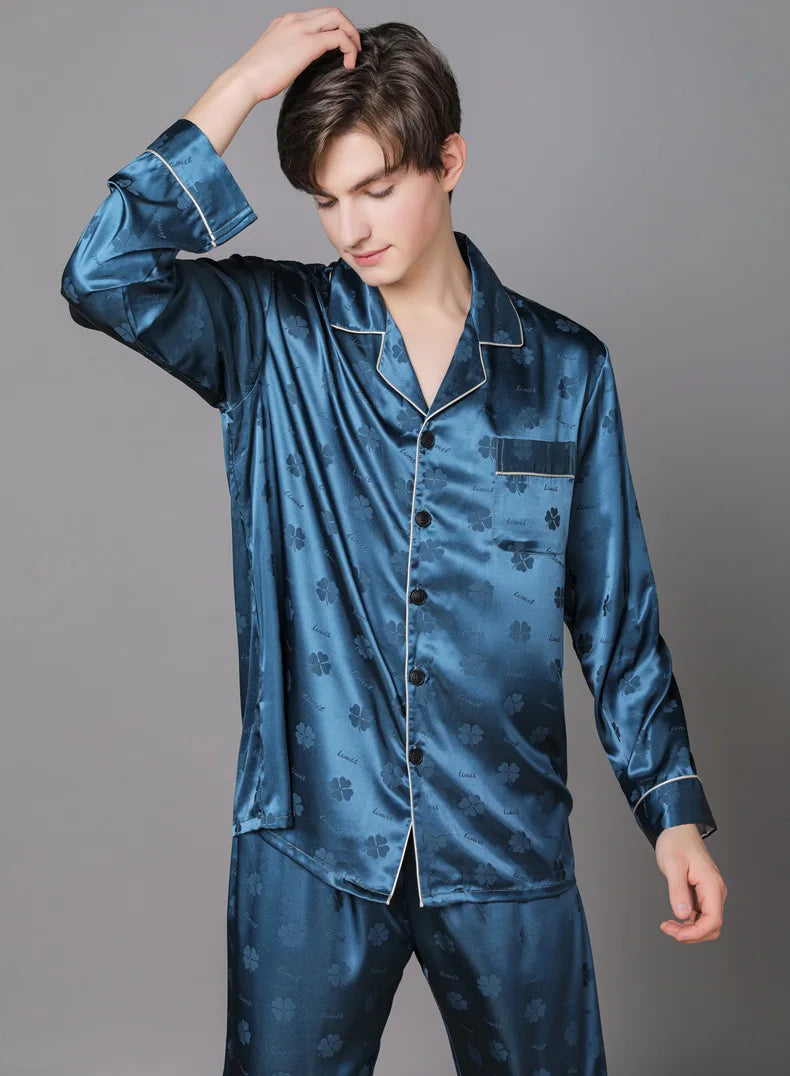 Men Ice Silk Pajamas Suit Summer Plus Size.