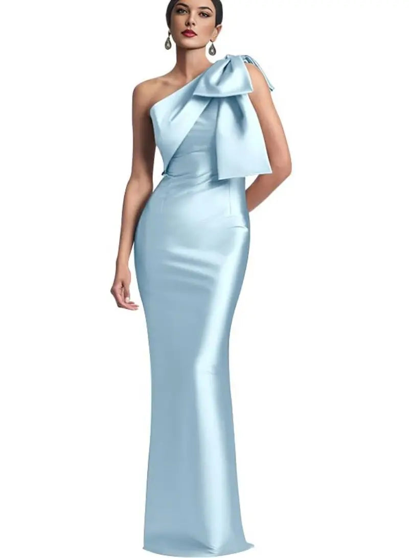 Evening Dress Women Elegant Tight Sexy Satin Single Shoulder.