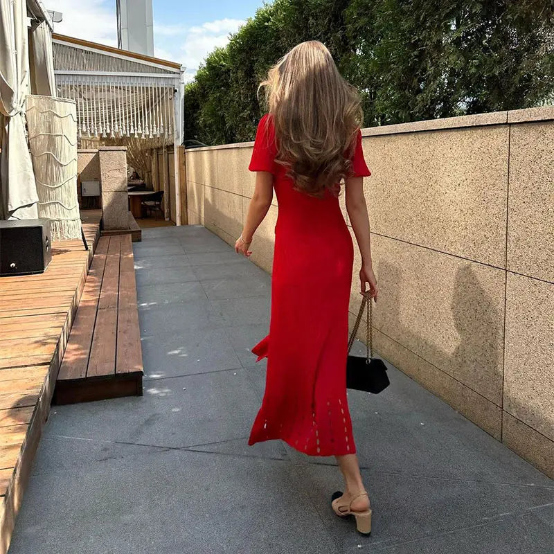Contrast Single Breasted Knitted Dress For Women.