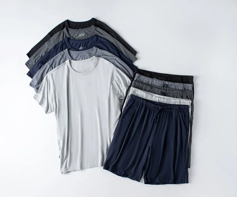 Modal Cotton Pajamas Suit Summer Men's Thin Loose Short-sleeved Shorts.