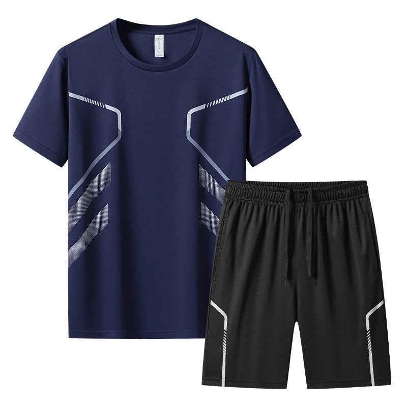 Men's Short Sleeve T-shirts Shorts 2 Piece Sets Summer Outdoor Run Training.