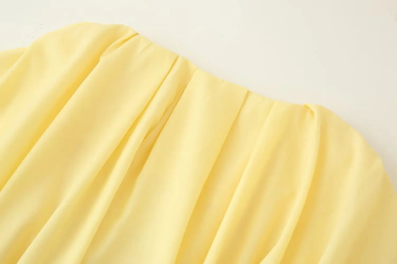 Women's New Fashion V-neck Pleated Down Shoulder Short Sleeve Midi Dress.