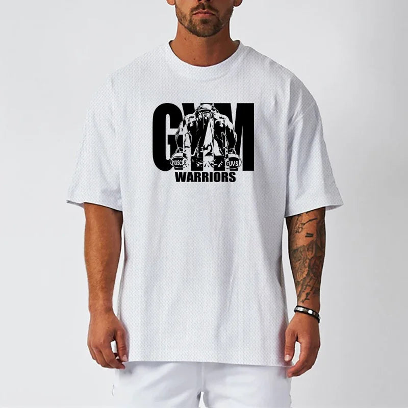 Summer Oversized Running T-shirts Mens Dropped Shoulder Half Sleeve Tee.