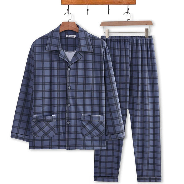 Men's Pajamas Spring Fall and Winter Plaid Printed Long-Sleeved.
