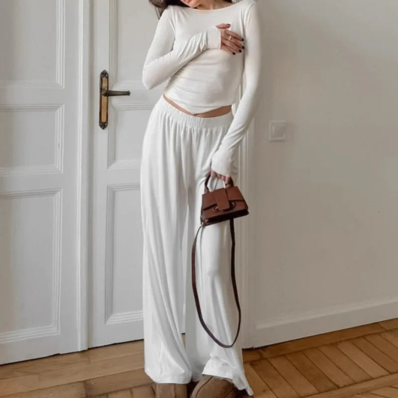 Comfortable Knit Pajama Set European Style Long Sleeve Sleepwear Skin-Friendly Homewear for Women.