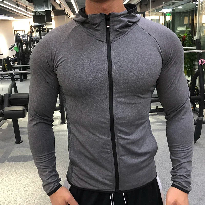 Winter Autumn Hoodies Sport Shirt Men Hat Zipper Running Jackets Fitness.