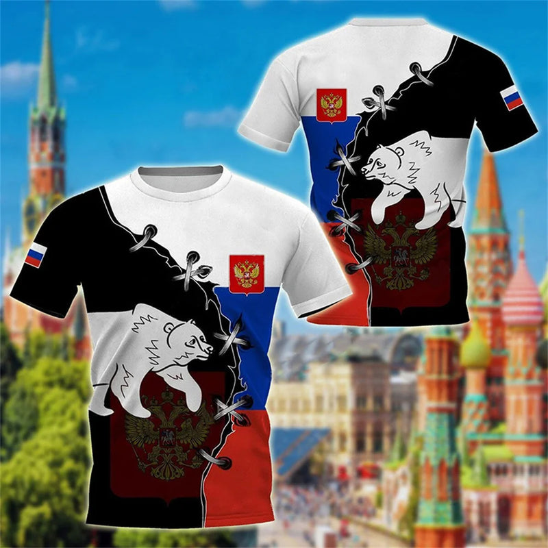 Men's T-shirts Casual Fashion Summer New Russian Flag Short Sleeved Tops.
