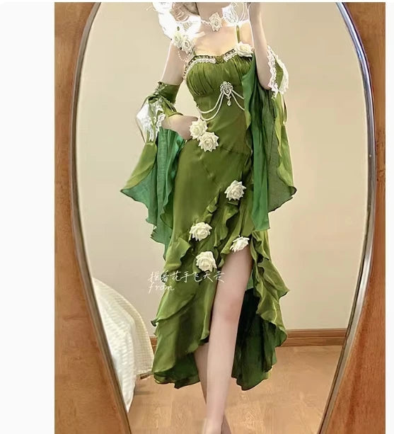Women’s Red Rose Lolita Slimming Long Asymmetrical Fishtail Dress.