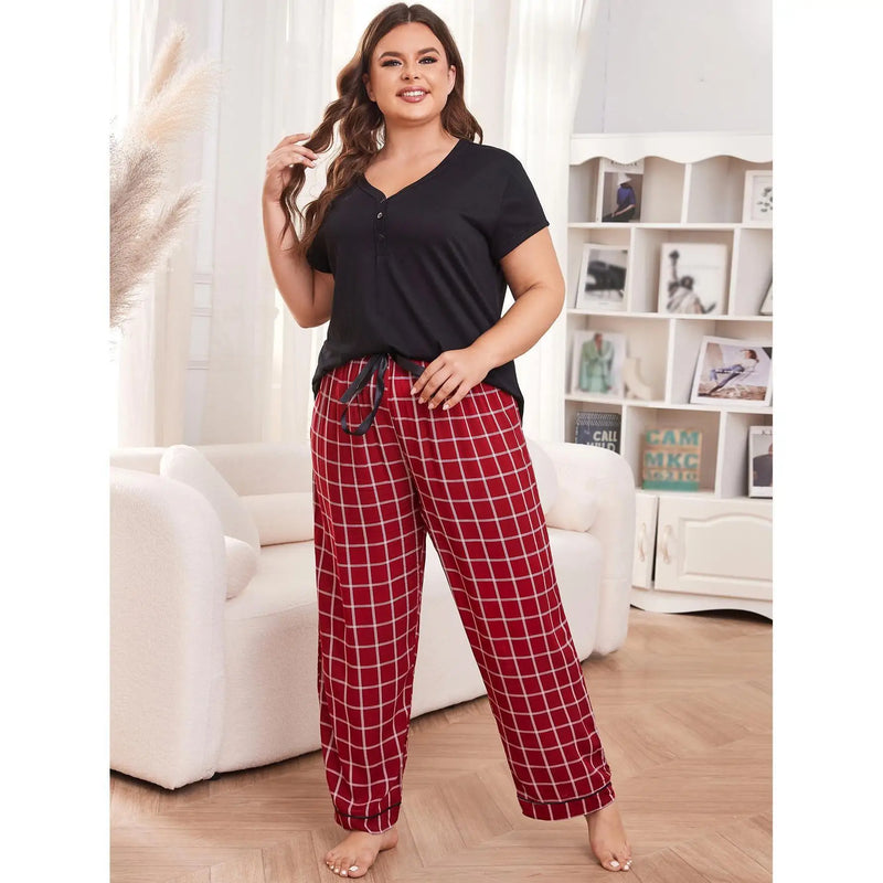 Plus size cotton loose pajamas women's spring and summer.