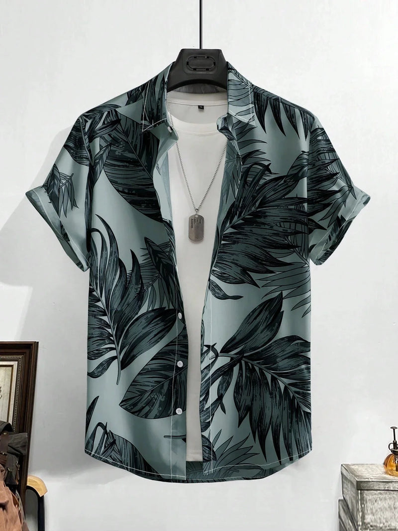 Hawaiian Shirt Man Print Casual Thin Beach Slim Fashion Shirt.