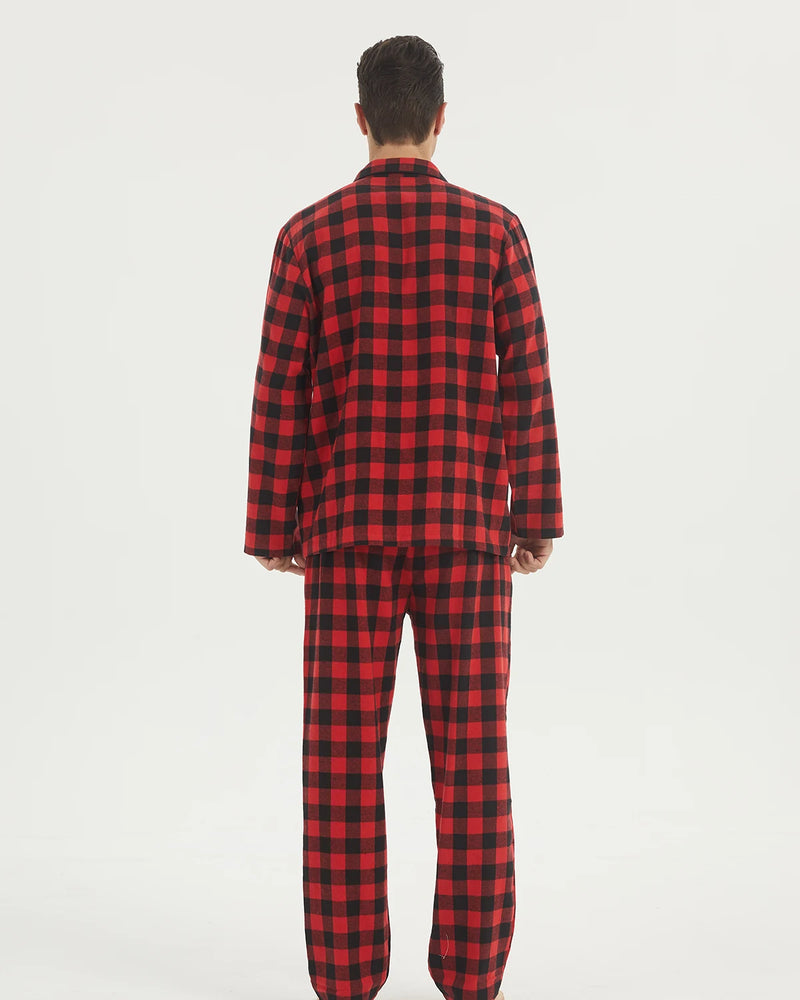 Mens Flannel Pajama Sets Cotton Plaid Pajamas for Men Pjs Set.