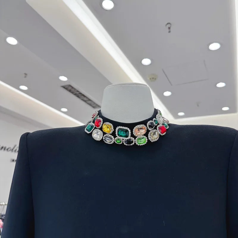 Women's Colorful Diamond Standing Neck Long Sleeve Dress.