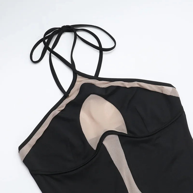 Mesh Patchwork Halter Neck Dresses for Women.
