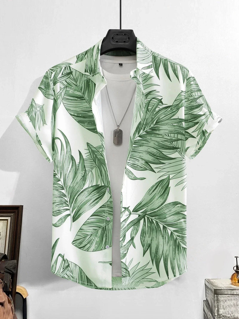 Hawaiian Shirt Man Print Casual Thin Beach Slim Fashion Shirt.