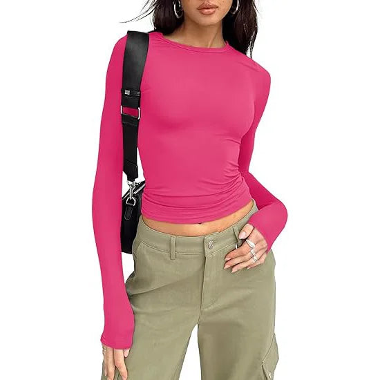 1pcs Four Seasons Fashion Senior Women T-shirt Long Sleeve Crew Neck.