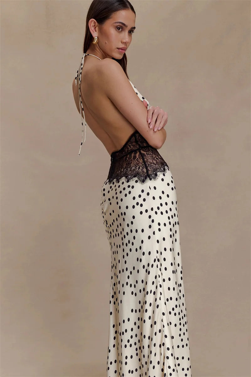 Women’s Mozision Polka Dot Backless Sexy Maxi Dress.