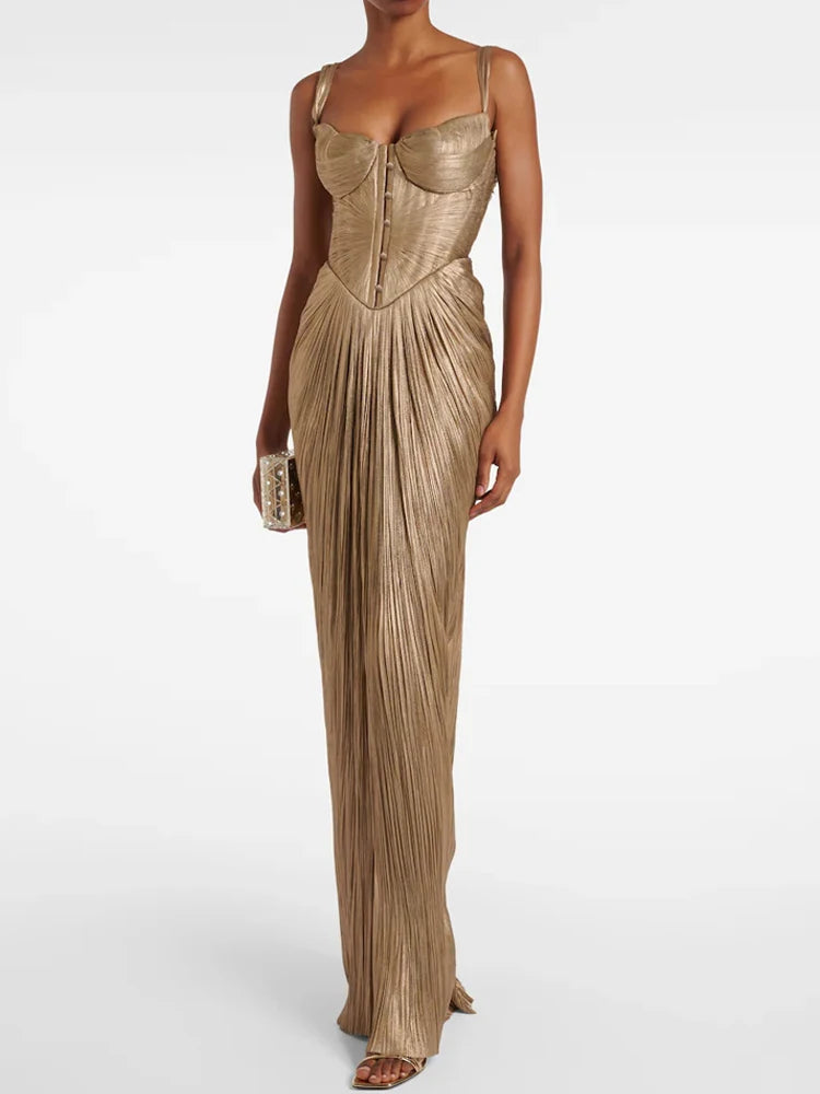 Sexy V-neck Draped Slim Suspender Dress Women Elegant Hight Waist.