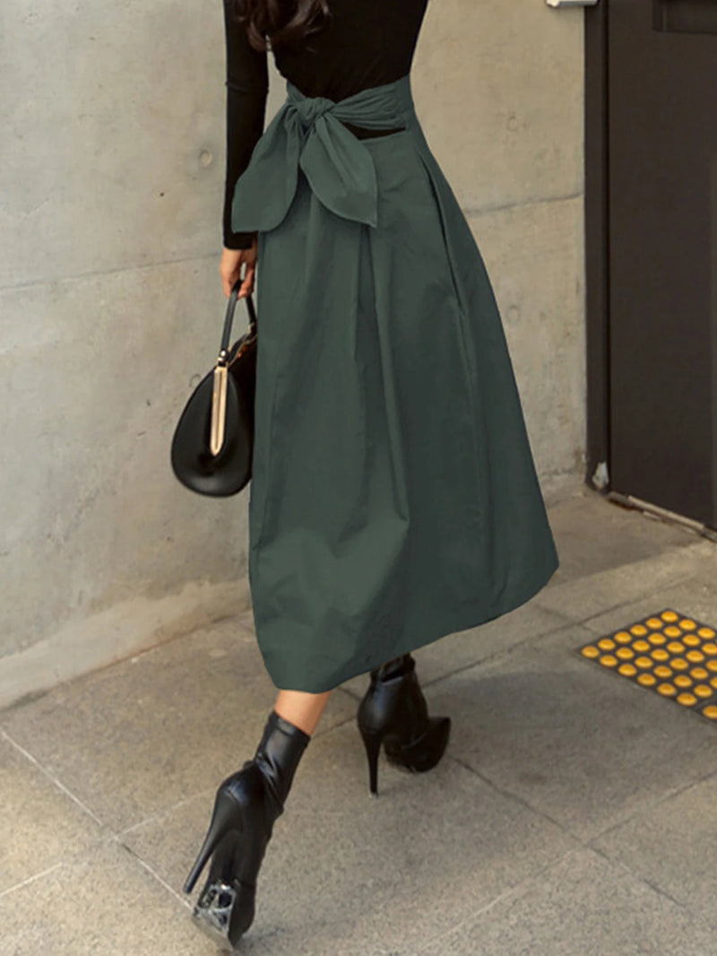 Stylish Solid A-line Skirts for Women Preppy School Style High Elastic.