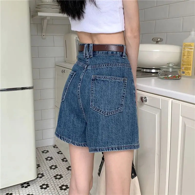 Casual Blue Denim Shorts for Women Stylish Streetwear Loose Comfortable.