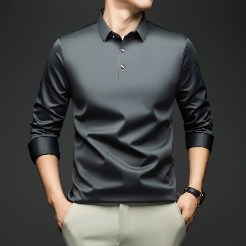 BROWON Spring Autumn Casual Work Tops Man Tshirt Long Sleeve.