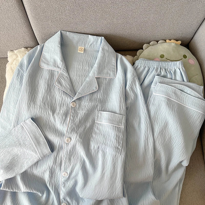 Men's Pajamas Set Plus Size Lapel Neck Long Sleeve.