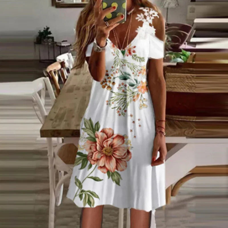 Women's Fashionable Lace V-neck Suspender Dress.