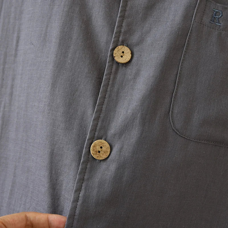 Men's Pajama Set Cotton Gauze Solid Color.