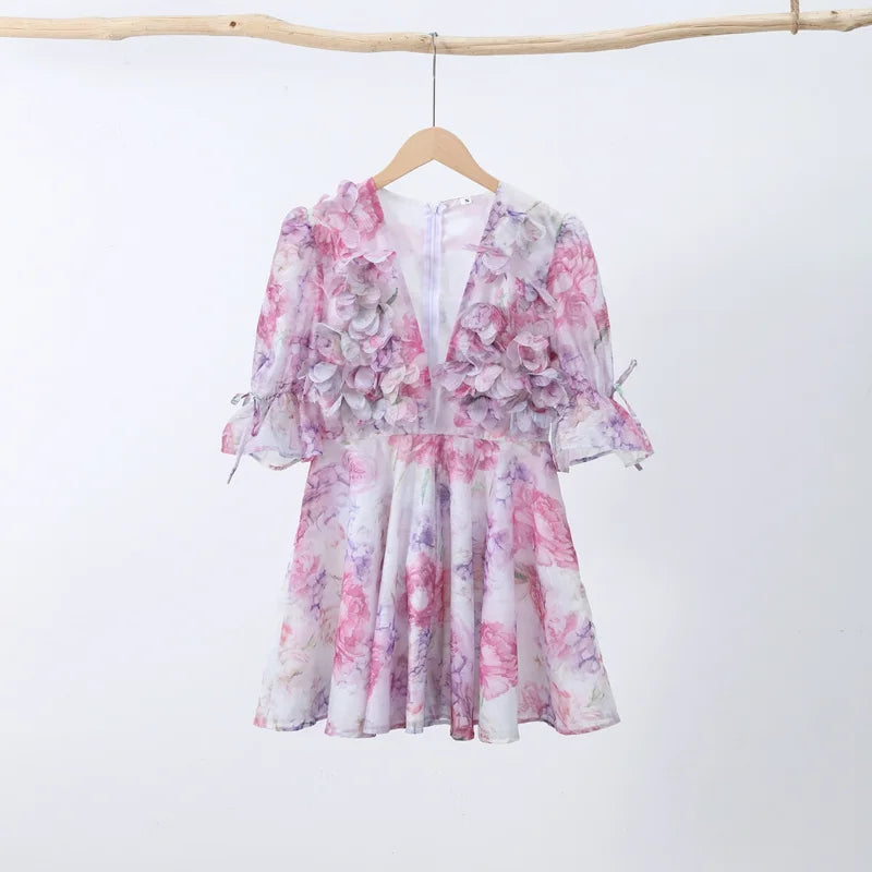 Women’s Chic Floral Printed Mini Dress Backless Sleeveless.