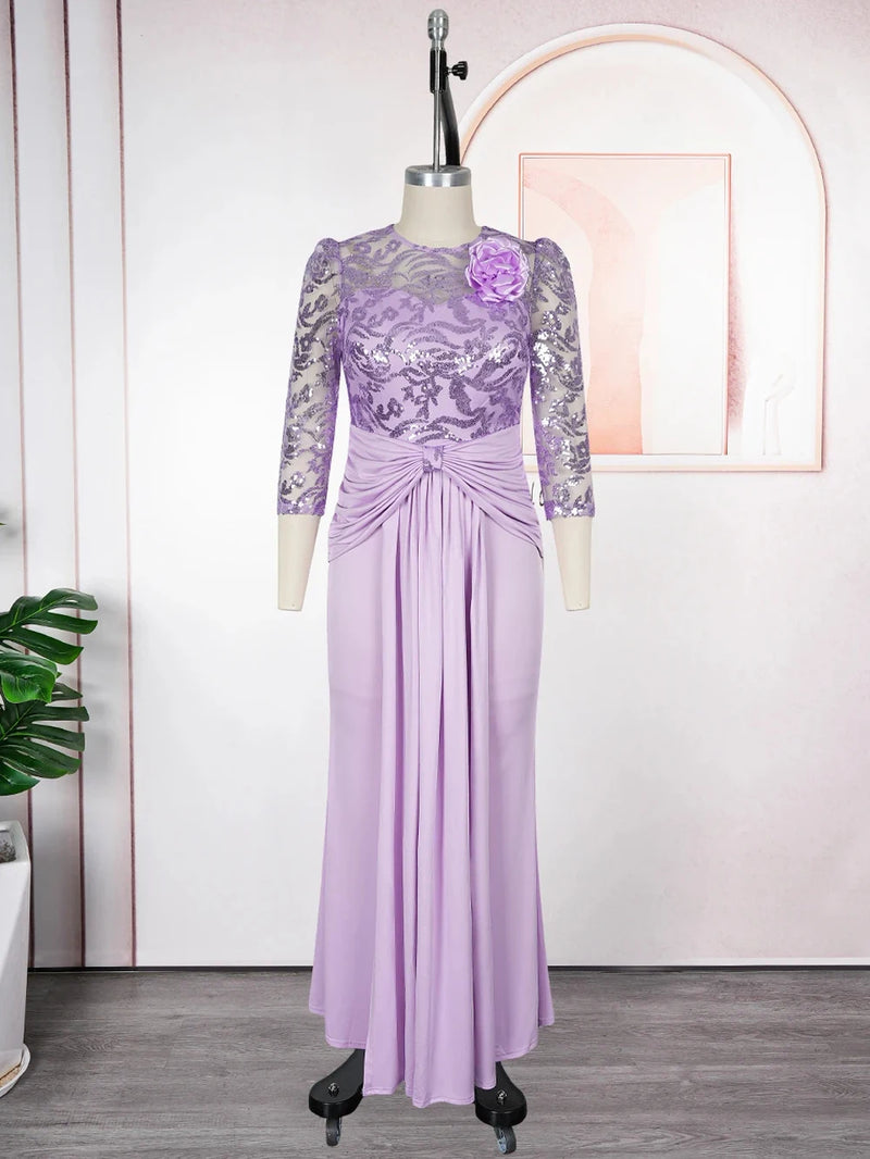Sequins Long Sleeve Chiffon Dresses Elegant Women Party.