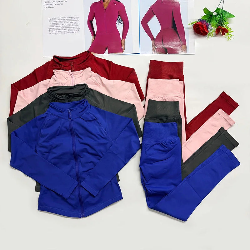Dynamic Zippy Jacket 2 piece set yoga outfits Seamless Zip Tracktop Sports.