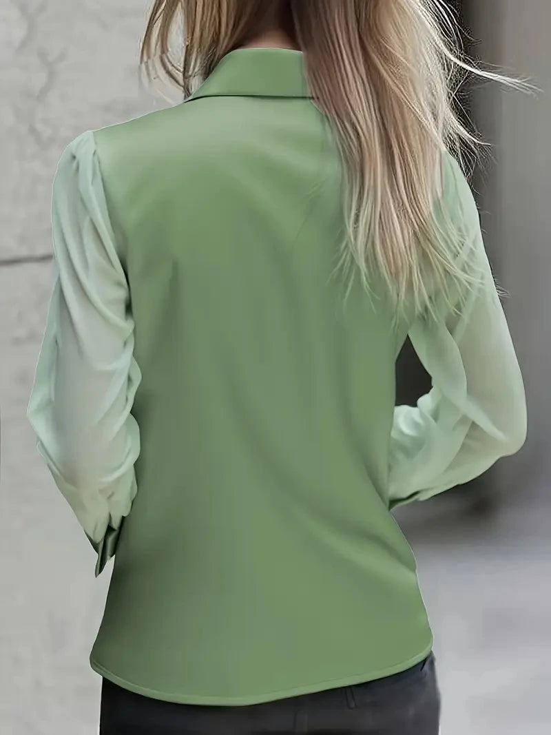 Autumn light luxury high-end long-sleeved versatile age-reducing satin shirt for women.