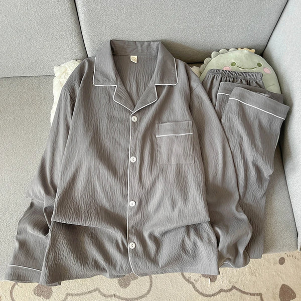 Men's Pajamas Set Plus Size Lapel Neck Long Sleeve.