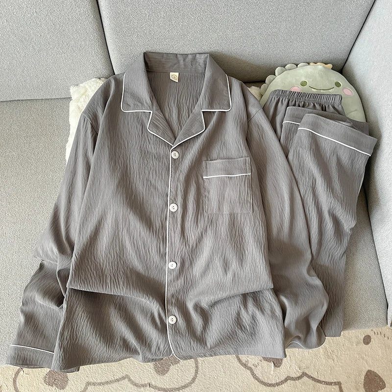 Men's Pajamas Set Plus Size Lapel Neck Long Sleeve.