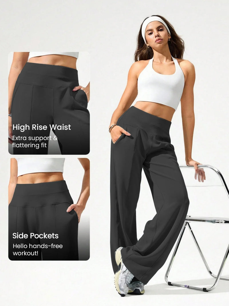 Four-Season High-Waisted Yoga Pants, 9-Inch Loose Straight Leg Wide.