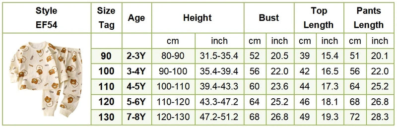 Kids Casual Autumn Long Sleeve Pajamas Set Boys and Girls.